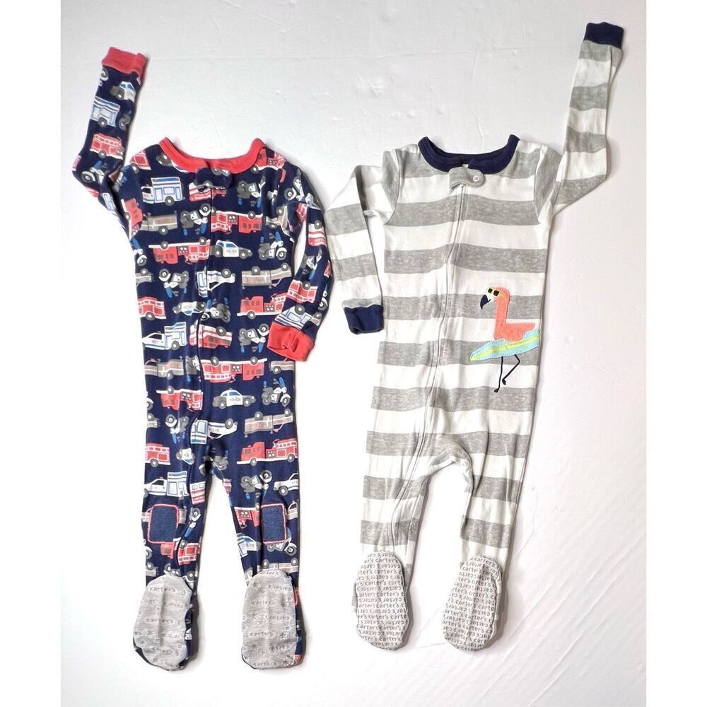 Carter's (2) Footies Sleepers Police Fire EMS Flamingo Striped Zippy‎ 24 months